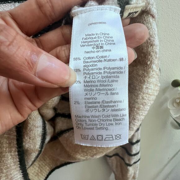 Madewell Merino Wool Blend V-Neck Cream Pullover Sweater Chic Green Striped Lg - Picture 7 of 7